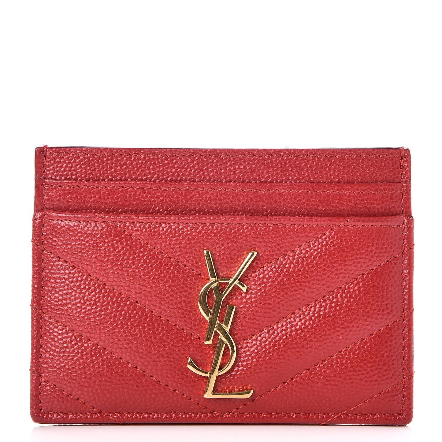 Grain De Poudre Matelasse Chevron Monogram Credit Card Case New Red