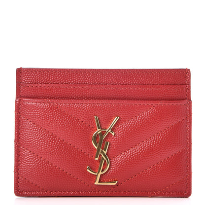 Saint Laurent Grain De Poudre Matelasse Chevron Monogram Credit Card Case New Red 1 of 8