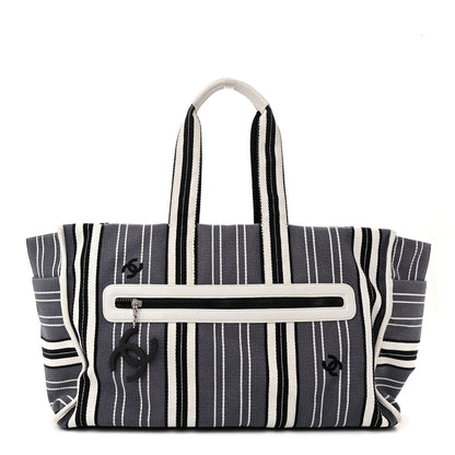 Chanel Striped Canvas CC Tote Blue White Black 1 of 19