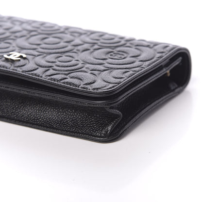 Chanel Caviar Camellia Embossed Wallet On Chain WOC Black 10 of 12