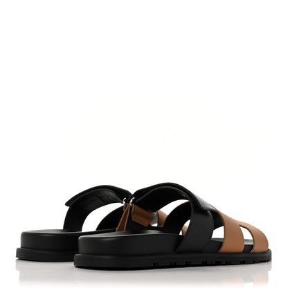 Hermes Calfskin Mens Chypre Sandals 42 Naturel Safari Black 4 of 10