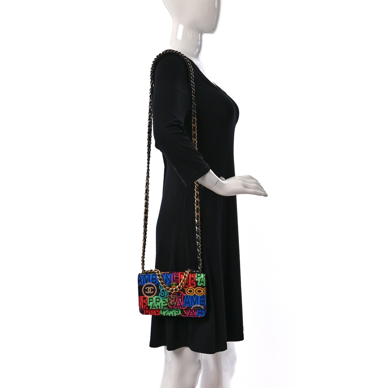 Chanel Fabric Printed Chanel 19 Wallet On Chain WOC Black Multicolor 2 of 10