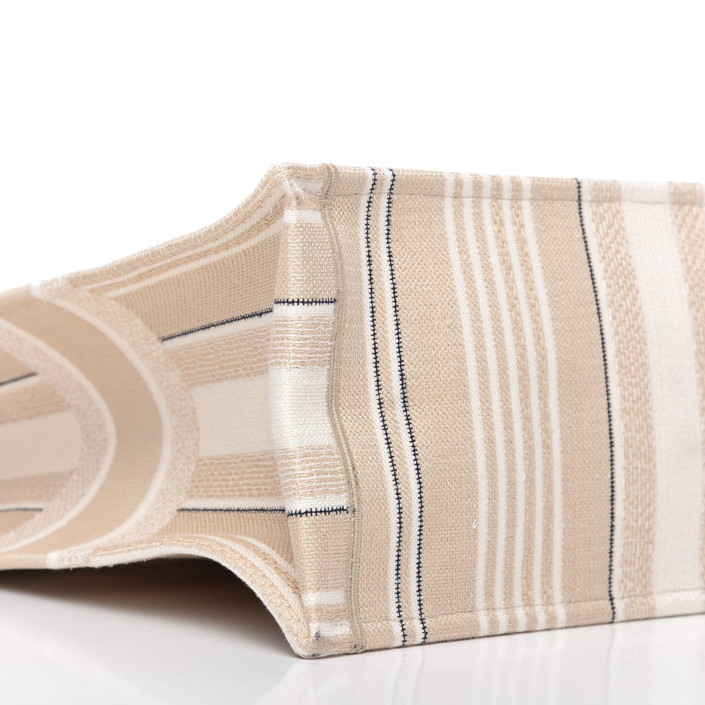 Canvas Embroidered Large Stripes Book Tote Beige