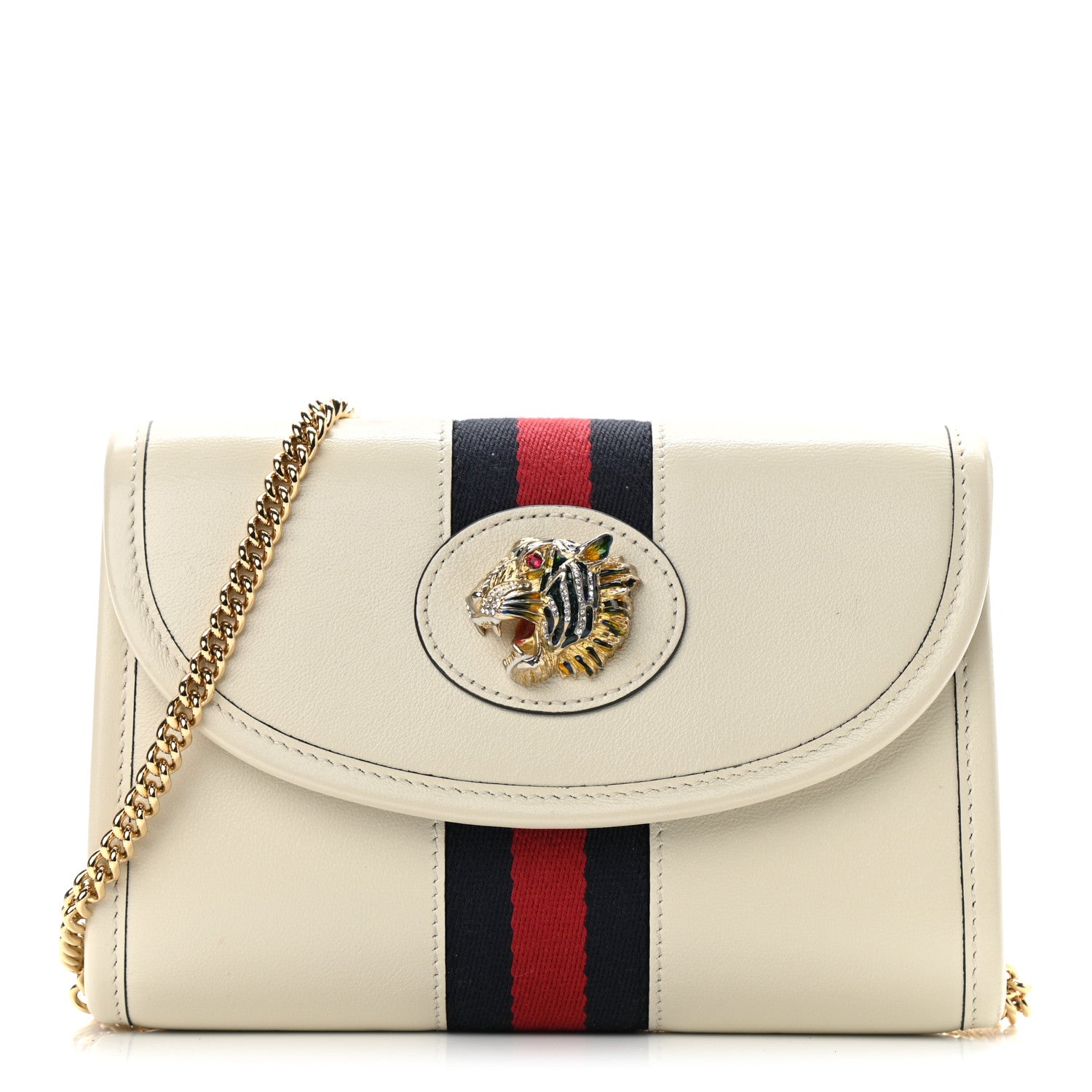 Gucci Textured Calfskin Web Mini Rajah Slim Flap Shoulder Bag Mystic White 1 of 11