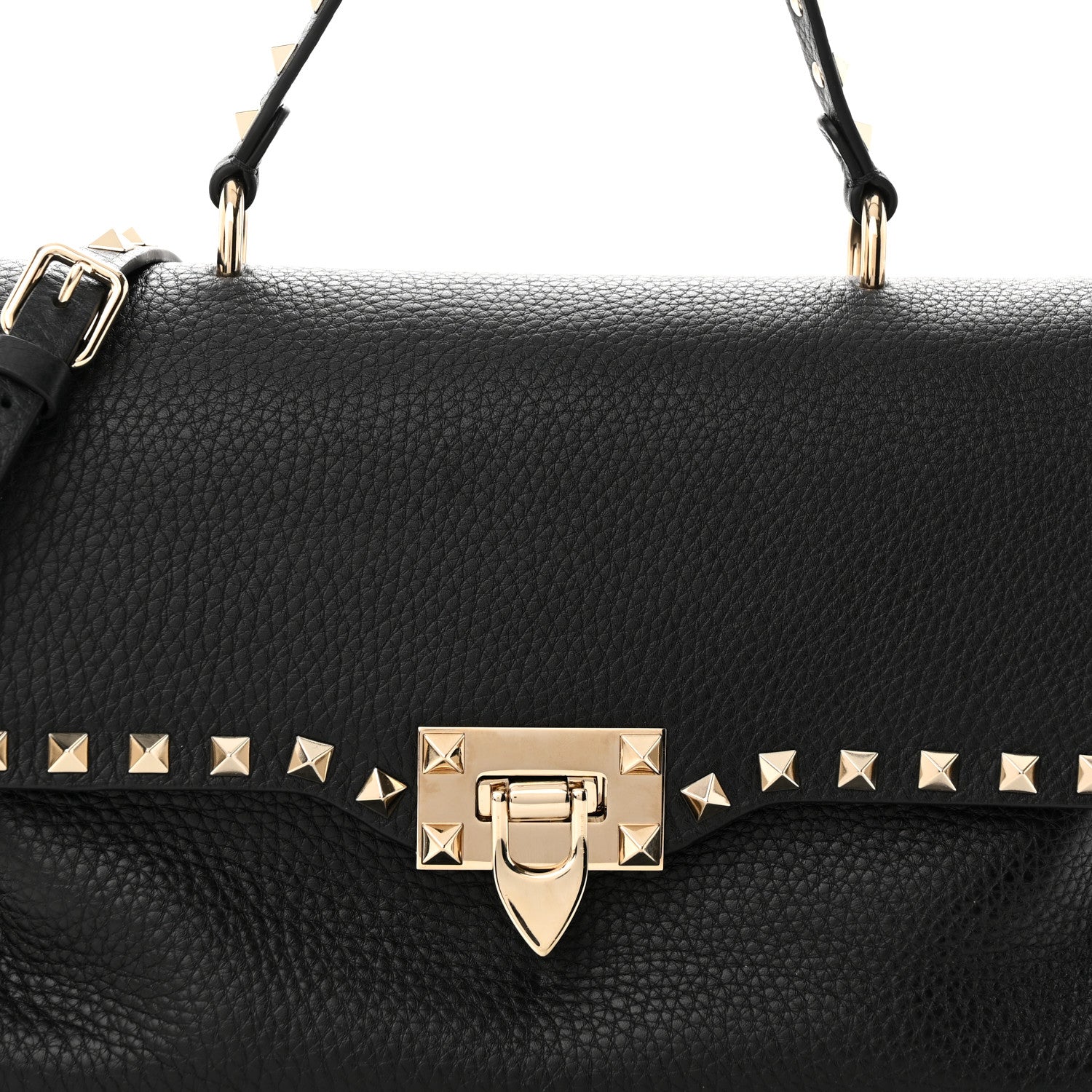 Valentino Garavani Pebbled Calfskin Rockstud Single Handle Flap Bag Black 7 of 9