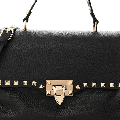 Valentino Garavani Pebbled Calfskin Rockstud Single Handle Flap Bag Black 7 of 9