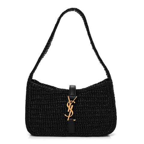 Raffia Calfskin Le 5 A 7 Mini Hobo Black