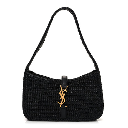 Saint Laurent Raffia Calfskin Le 5 A 7 Mini Hobo Black Black 1 of 11