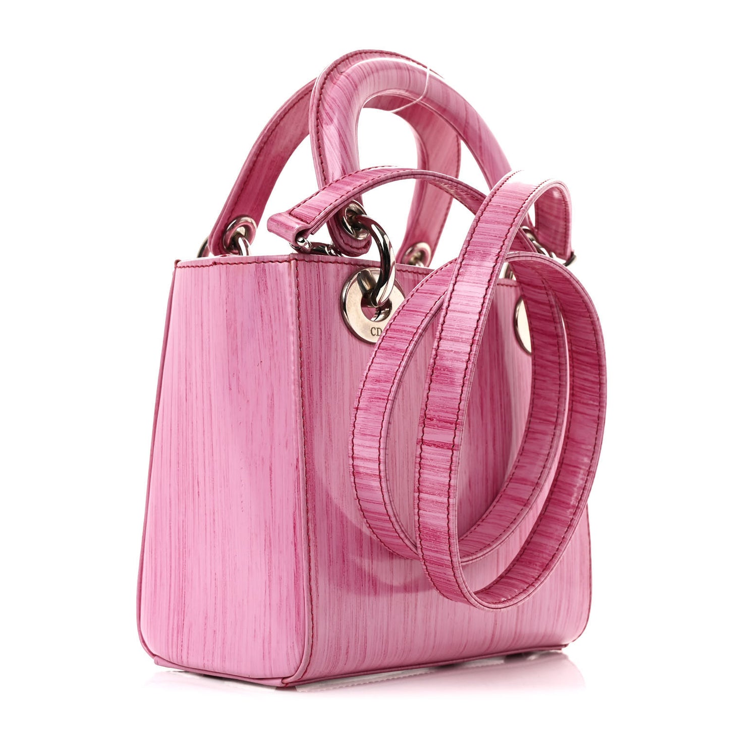 Wood Printed Glazed Calfskin Mini Lady Dior Pink
