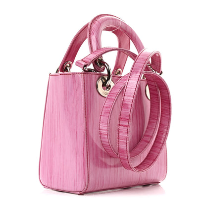 Christian Dior Wood Printed Glazed Calfskin Mini Lady Dior Pink 3 of 11