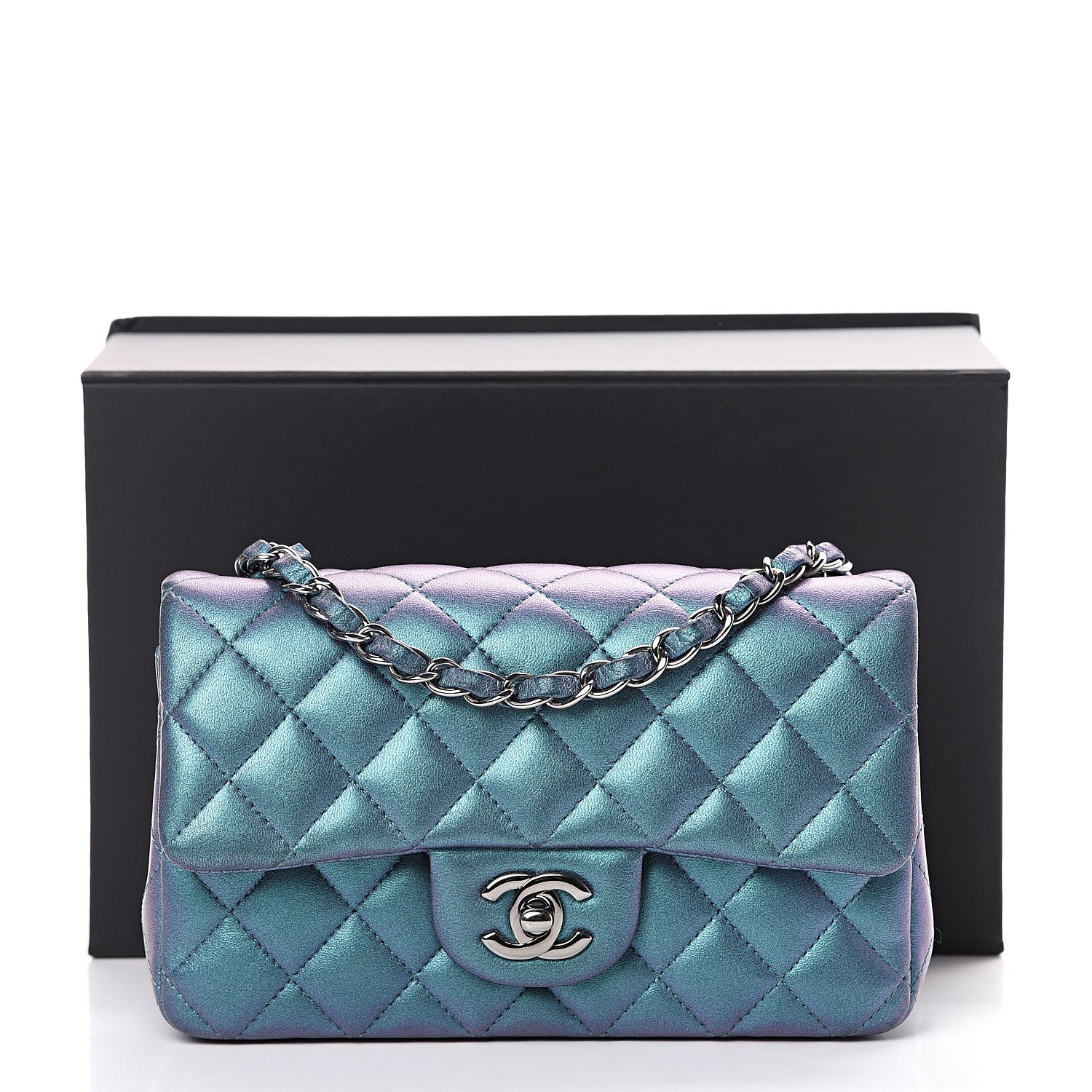 Chanel Iridescent Lambskin Quilted Mini Rectangular Flap Turquoise 10 of 10