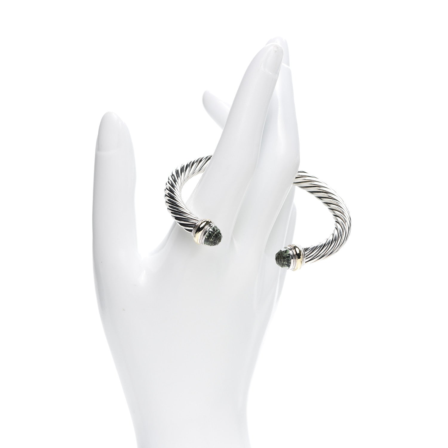 David Yurman Sterling Silver 14K Yellow Gold Prasiolite 7mm Cable Classics Bracelet 2 of 4