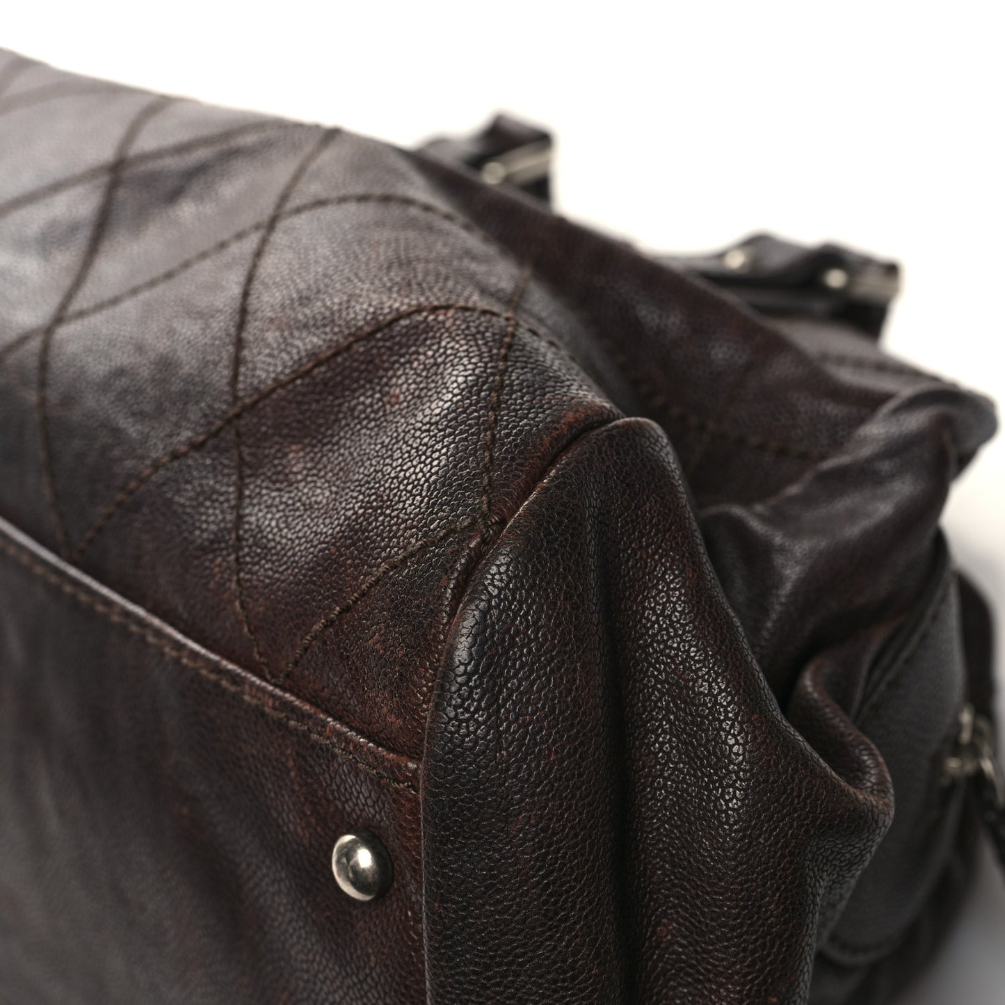 Caviar Quilted Bowler Tote Brown