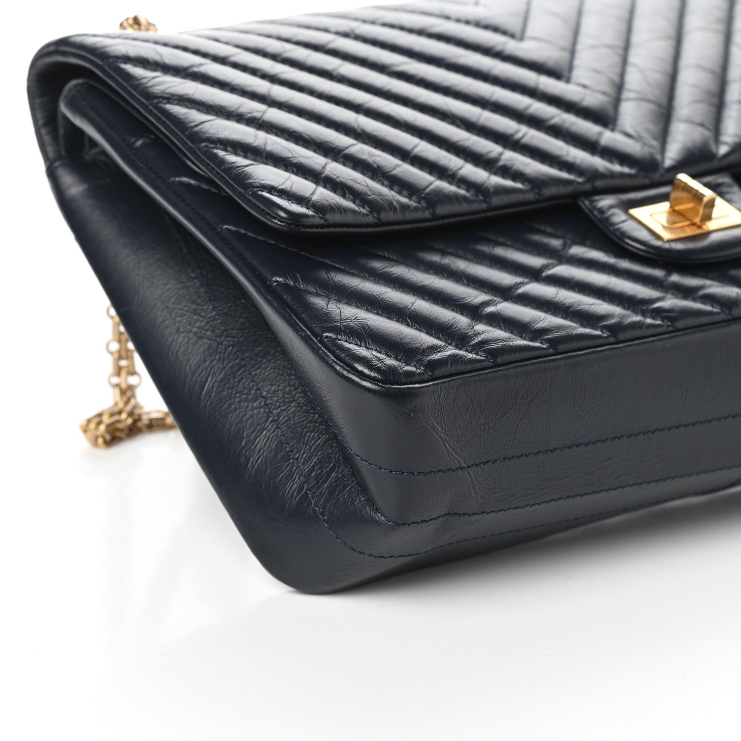 Chanel Aged Calfskin Chevron Quilted 2.55 Reissue 226 Flap Navy Blue 9 of 10