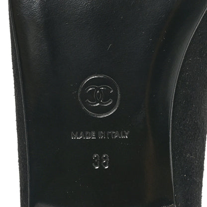 Chanel Suede Metallic Goatskin Cap Toe Ballerina Flats 38 Black Gold 8 of 10