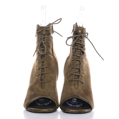 Saint Laurent Kid Scamosciato Peep Toe Ankle Boots 40 Green 2 of 9