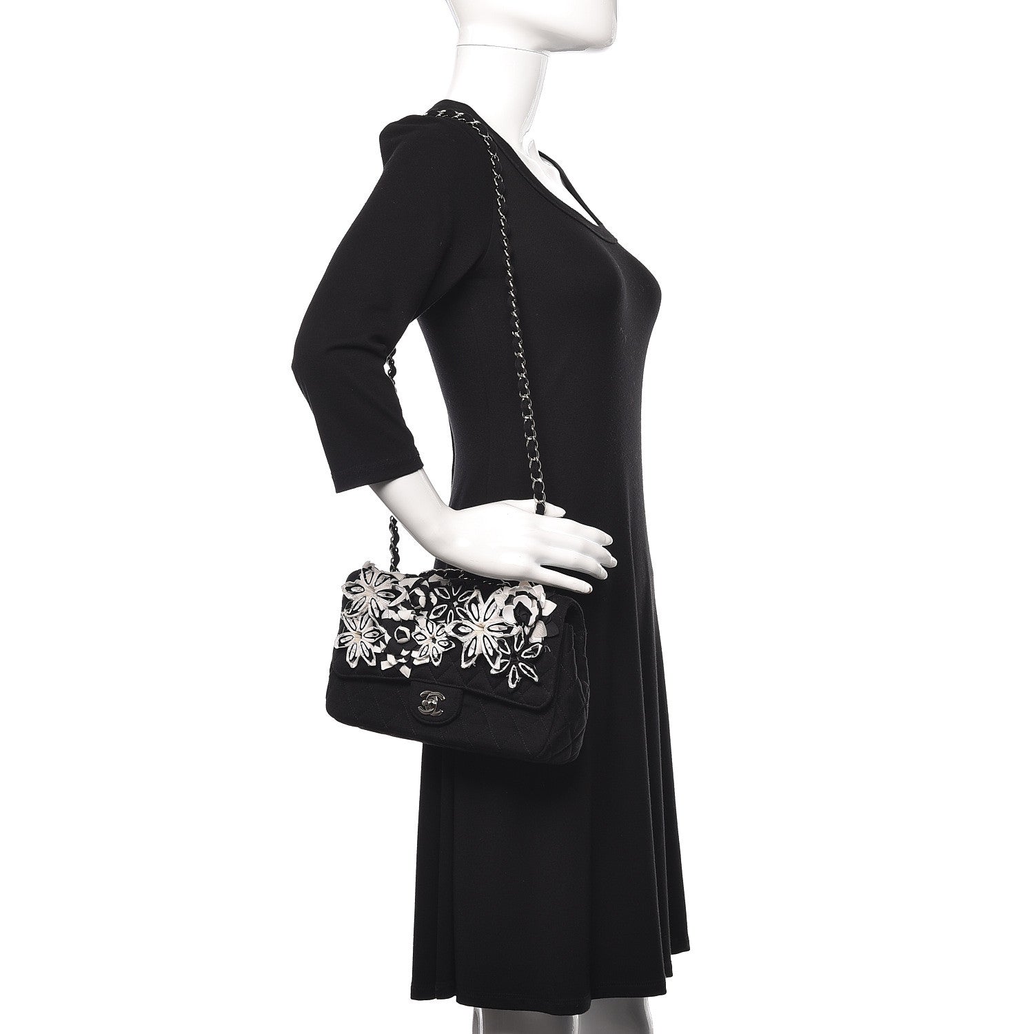 Chanel Jersey Quilted Embroidered Floral Medium Single Flap Black 2 of 10
