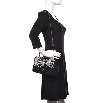 Chanel Jersey Quilted Embroidered Floral Medium Single Flap Black 2 of 10