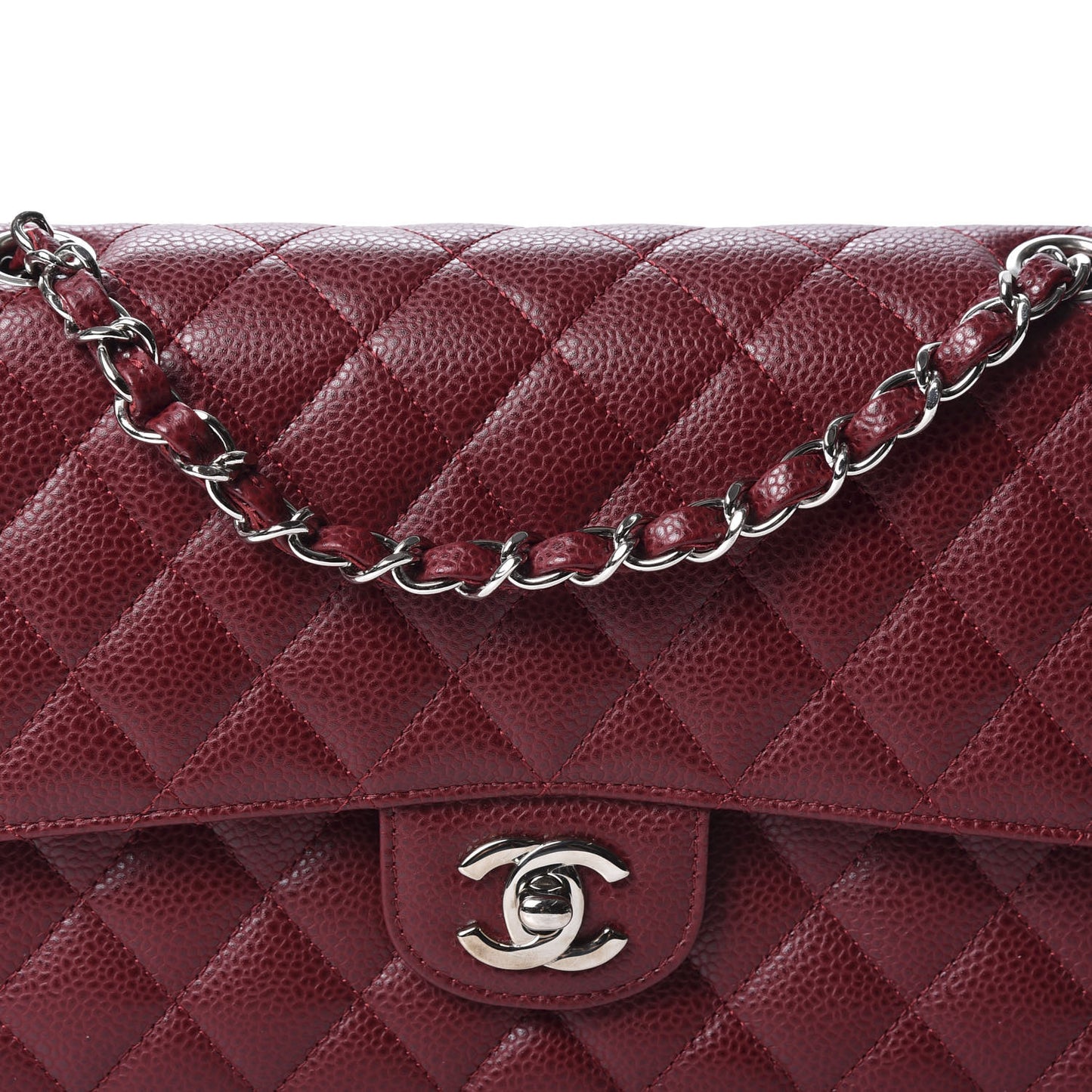 Caviar Quilted Medium Double Flap Dark Red