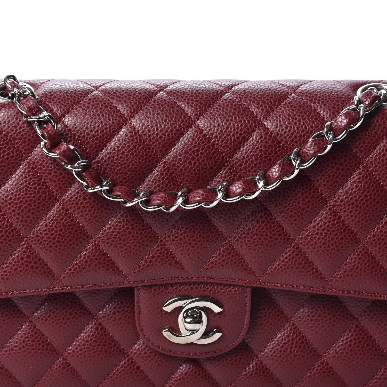 Chanel Caviar Quilted Medium Double Flap Dark Red 9 of 10