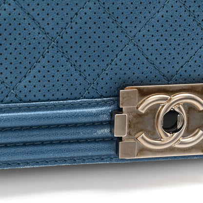 Chanel Perforated Lambskin Quilted New Medium Boy Flap Blue 11 of 15
