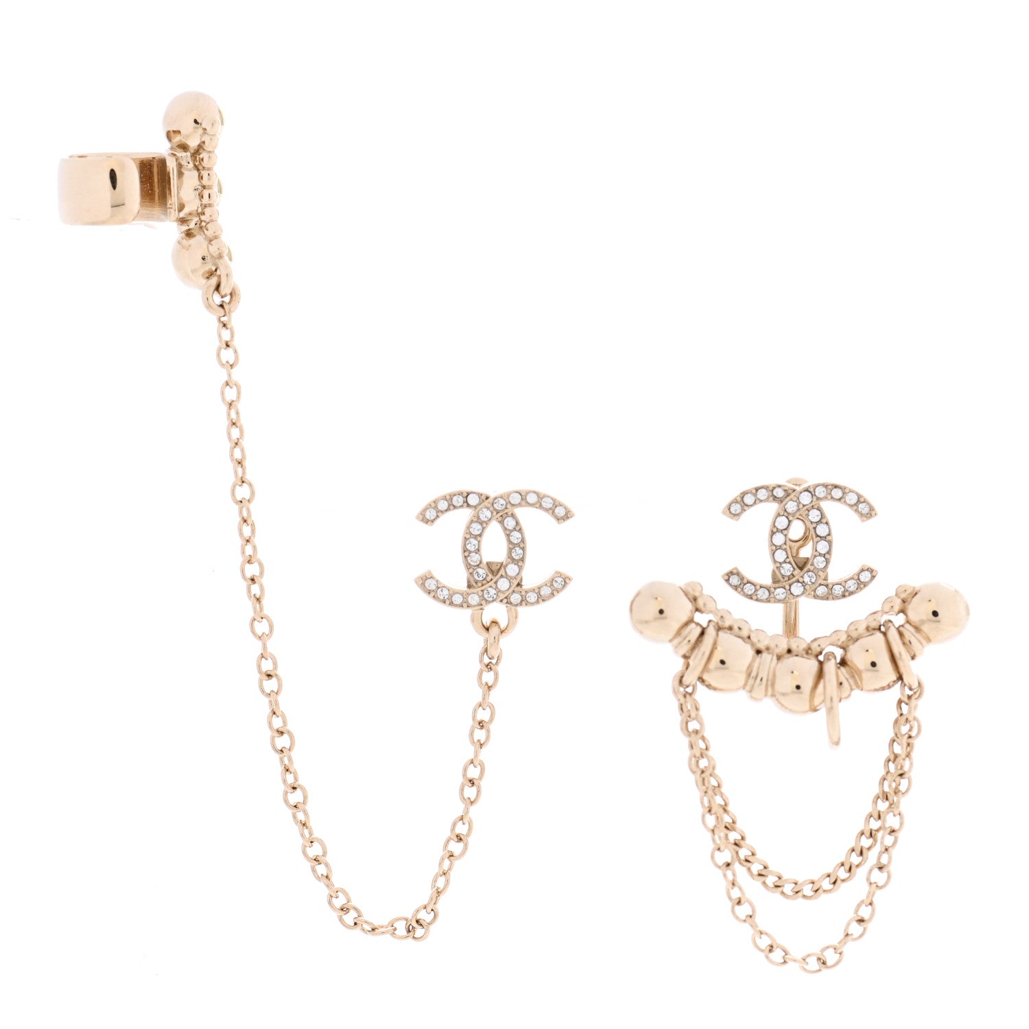 Chanel Metal Crystal CC Chain Cuff Earrings Gold 1 of 4