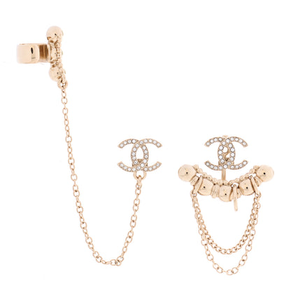 Chanel Metal Crystal CC Chain Cuff Earrings Gold 1 of 4