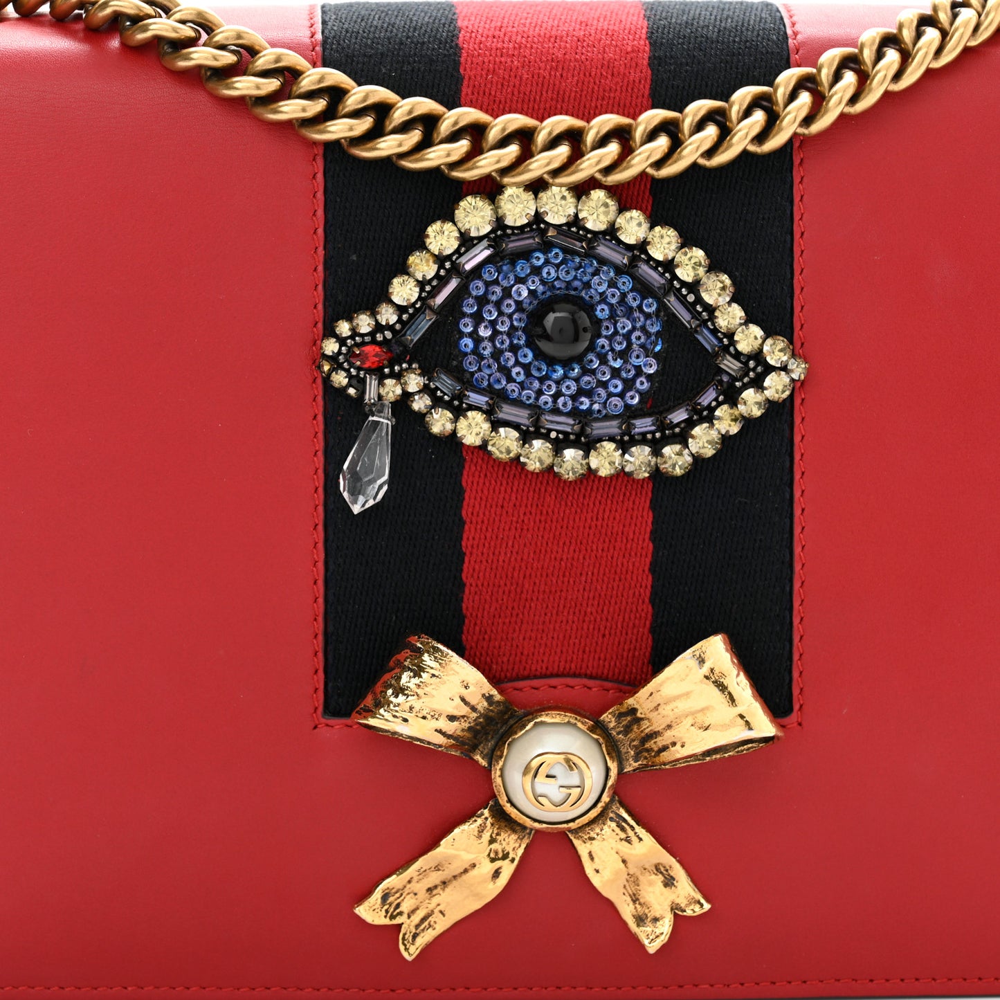 Calfskin Web Medium Peony Chain Shoulder Bag Red