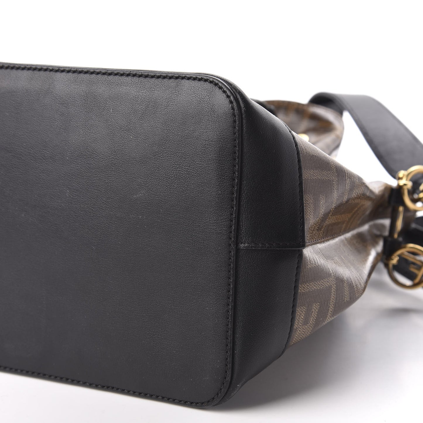 Glazed Fabric Vitello Grace F is Fendi FF 1974 Stamp Patch Grande Mon Tresor Bucket Bag Mogano Panna Black