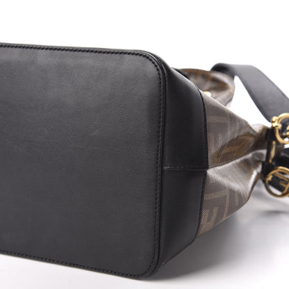 Fendi Glazed Fabric Vitello Grace F is Fendi FF 1974 Stamp Patch Grande Mon Tresor Bucket Bag Mogano Panna Black 6 of 9