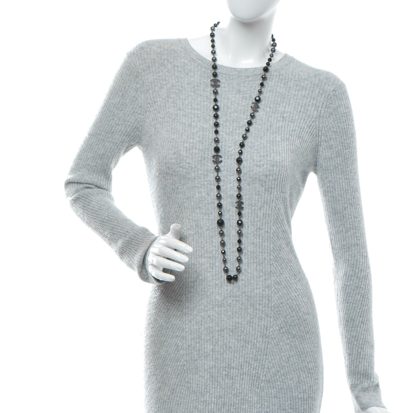 Ruthenium Beaded CC Long Necklace Black
