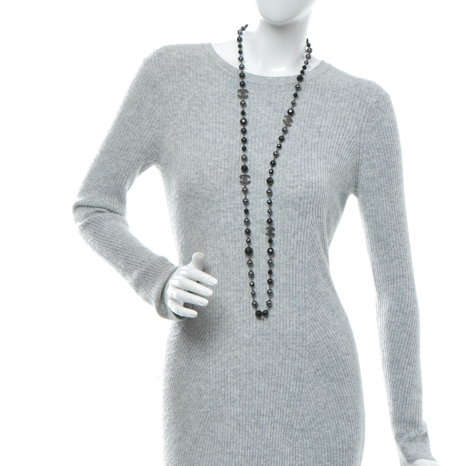 Chanel Ruthenium Beaded CC Long Necklace Black 2 of 5