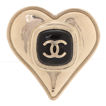 Chanel Metal Enamel CC Heart Brooch Gold 1 of 5