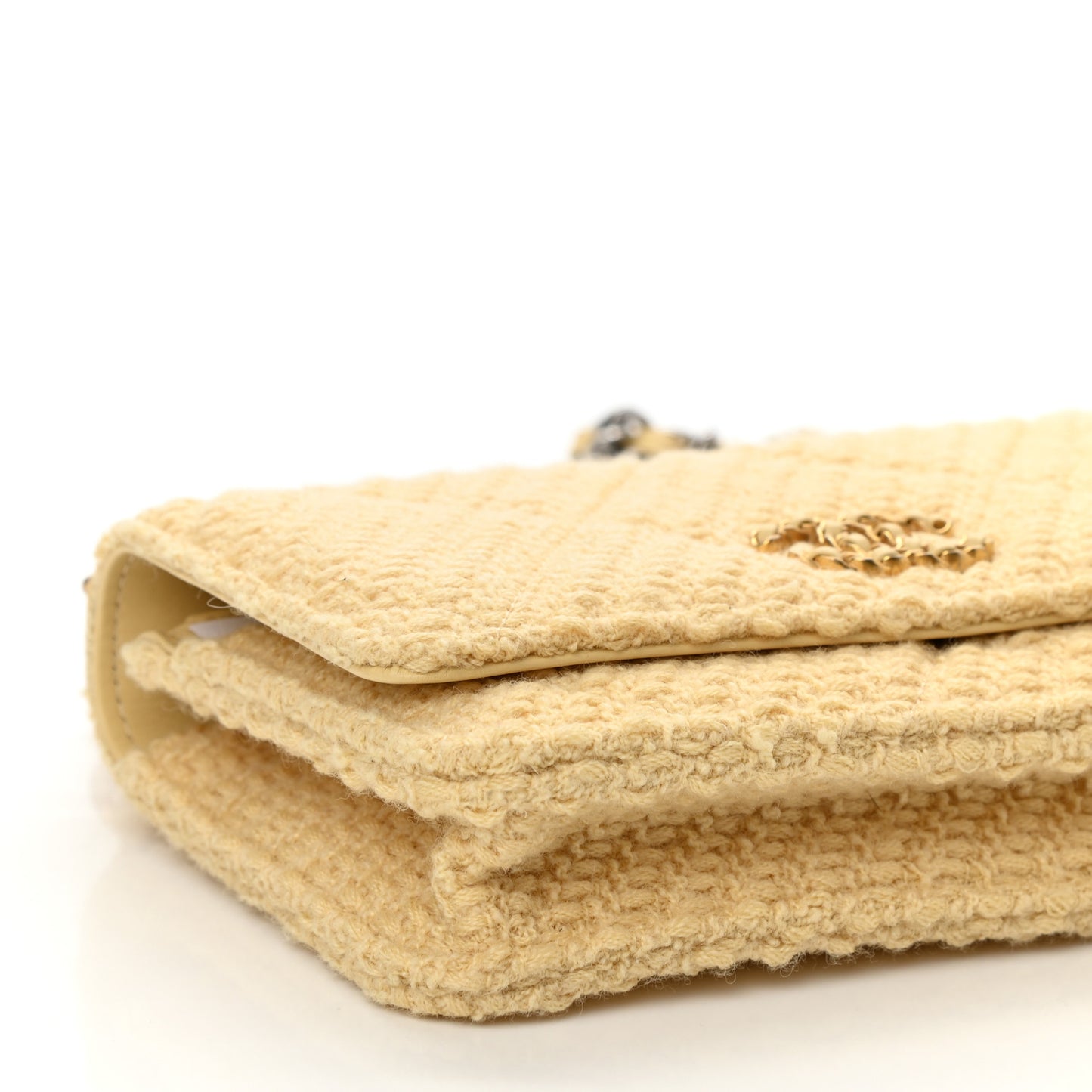 Wool Tweed Quilted Chanel 19 Wallet On Chain WOC Yellow