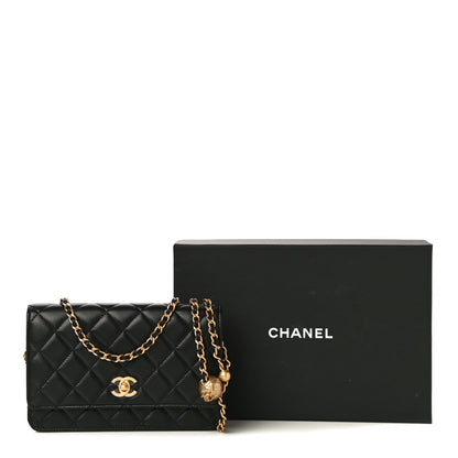 Chanel Lambskin Quilted CC Pearl Crush Wallet on Chain WOC Black 16 of 16