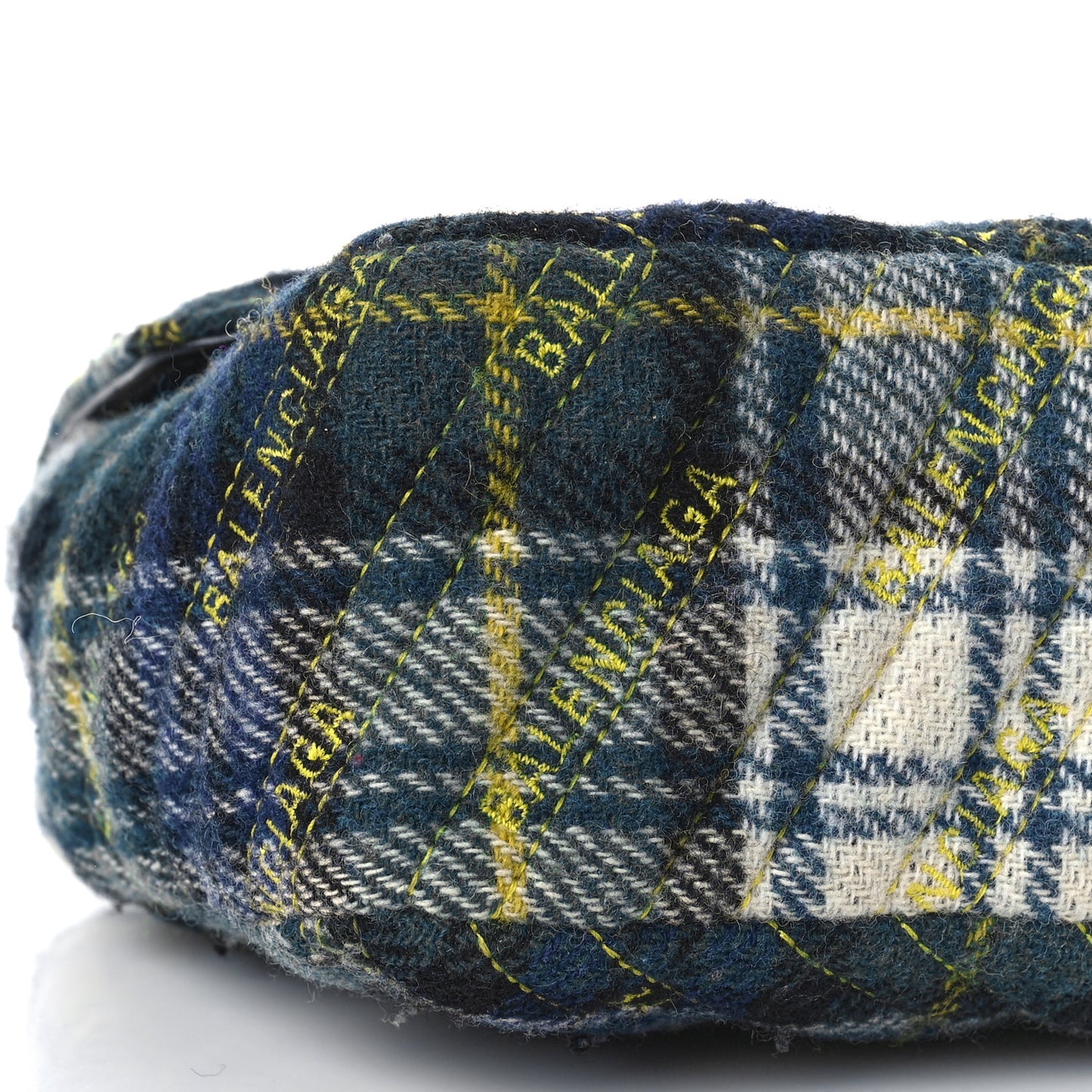 Wool Plaid Diagonal Allover Logo Matelasse M BB Round Shoulder Bag Green Blue Yellow