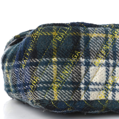 Balenciaga Wool Plaid Diagonal Allover Logo Matelasse M BB Round Shoulder Bag Green Blue Yellow 7 of 16