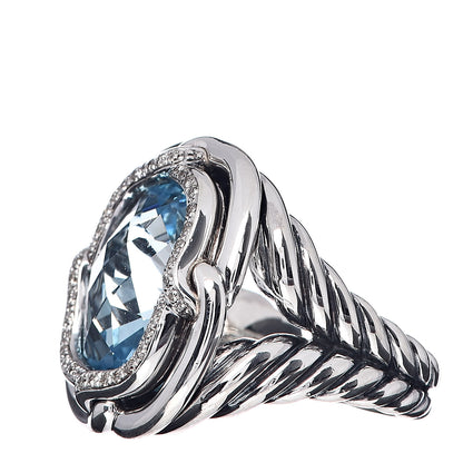 David Yurman Sterling Silver Blue Topaz Diamond 14mm Labyrinth Ring 52 6 3 of 5