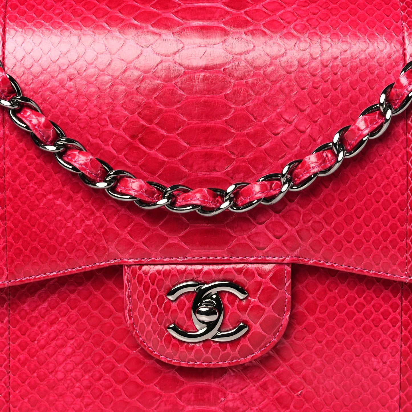 Snakeskin Jumbo Double Flap Pink