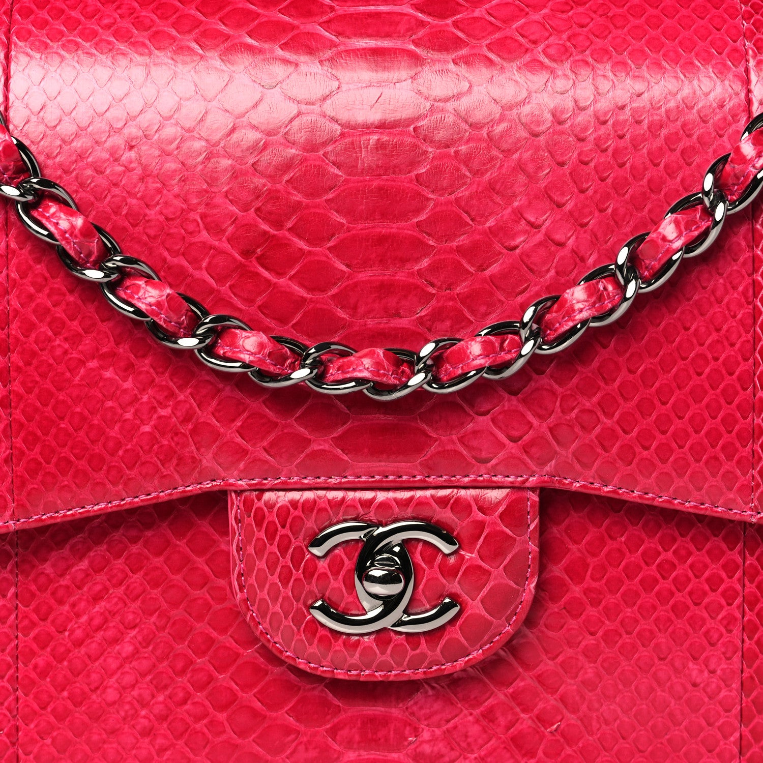 Chanel Snakeskin Jumbo Double Flap Pink 8 of 11