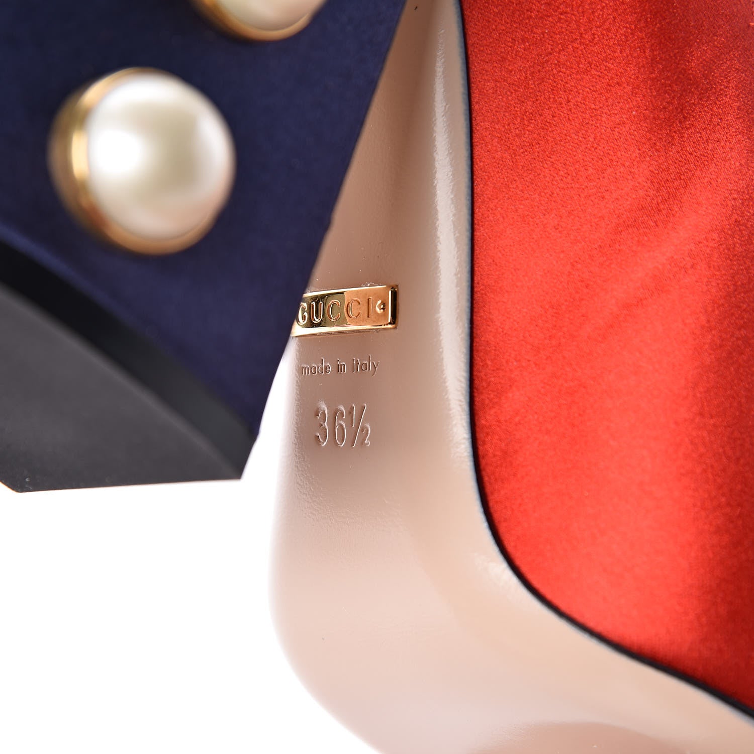 Gucci Silk Satin Pearl Studded Luna Bow Pumps 36.5 Navy Blue 8 of 11
