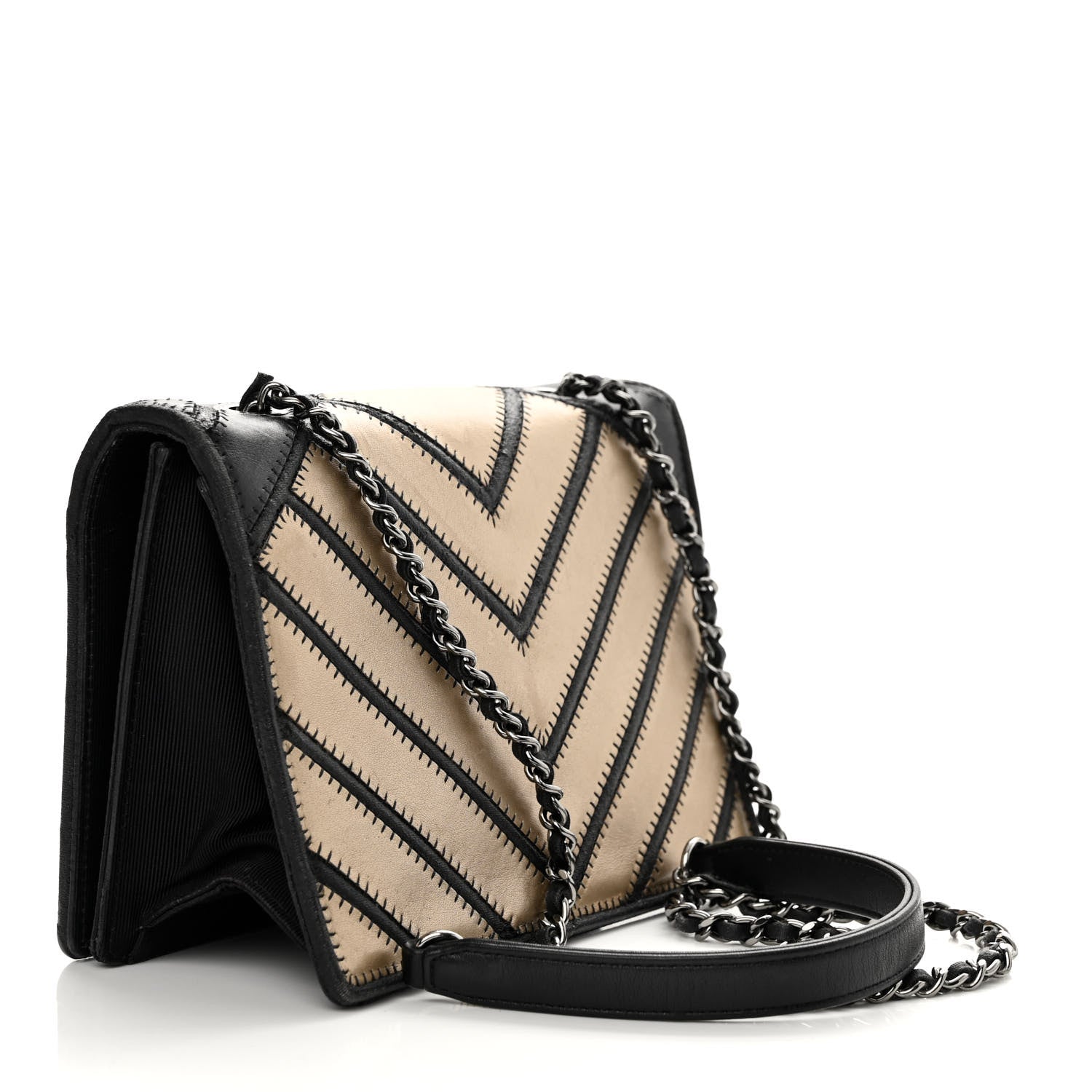 Chanel Lambskin Grosgrain Chevron Quilted Small Couture Flap Black Gold 3 of 18