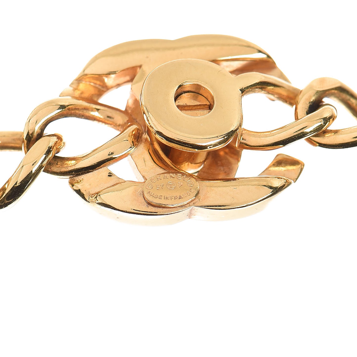Chain Link CC Turn Lock Choker Necklace Gold