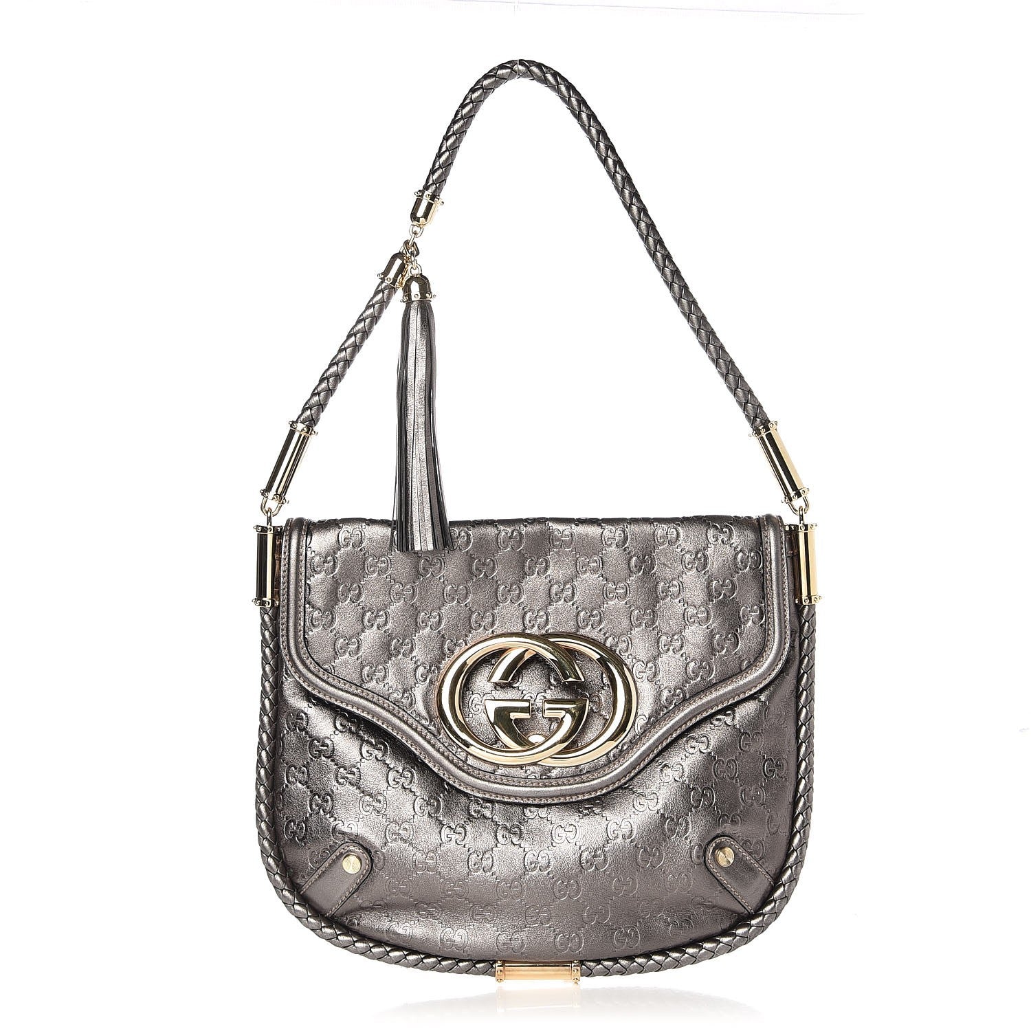 Gucci Guccissima Britt Tassel Shoulder Bag Gunmetal 4 of 19