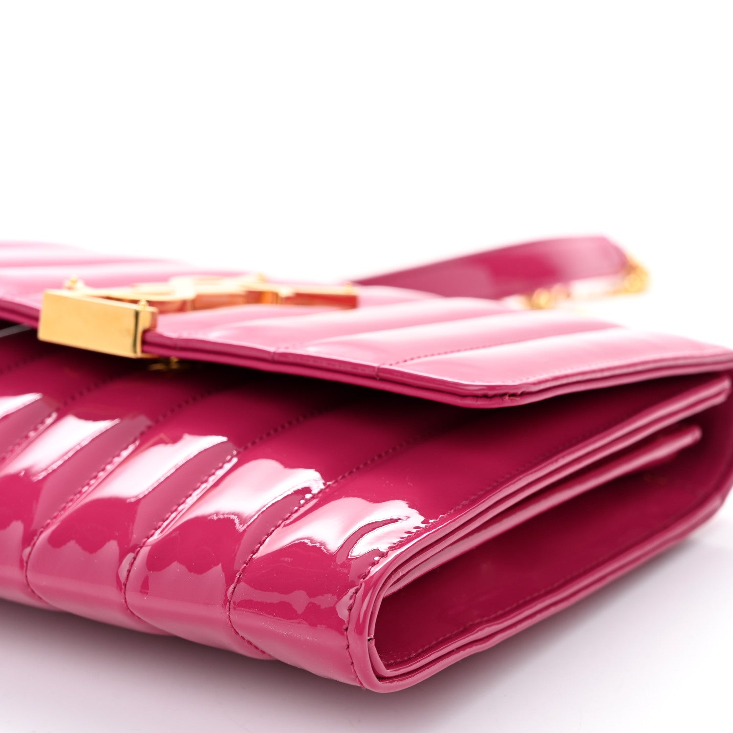 Saint Laurent Patent Calfskin Matelasse Monogram Vicky Chain Wallet Bubblegum 9 of 9