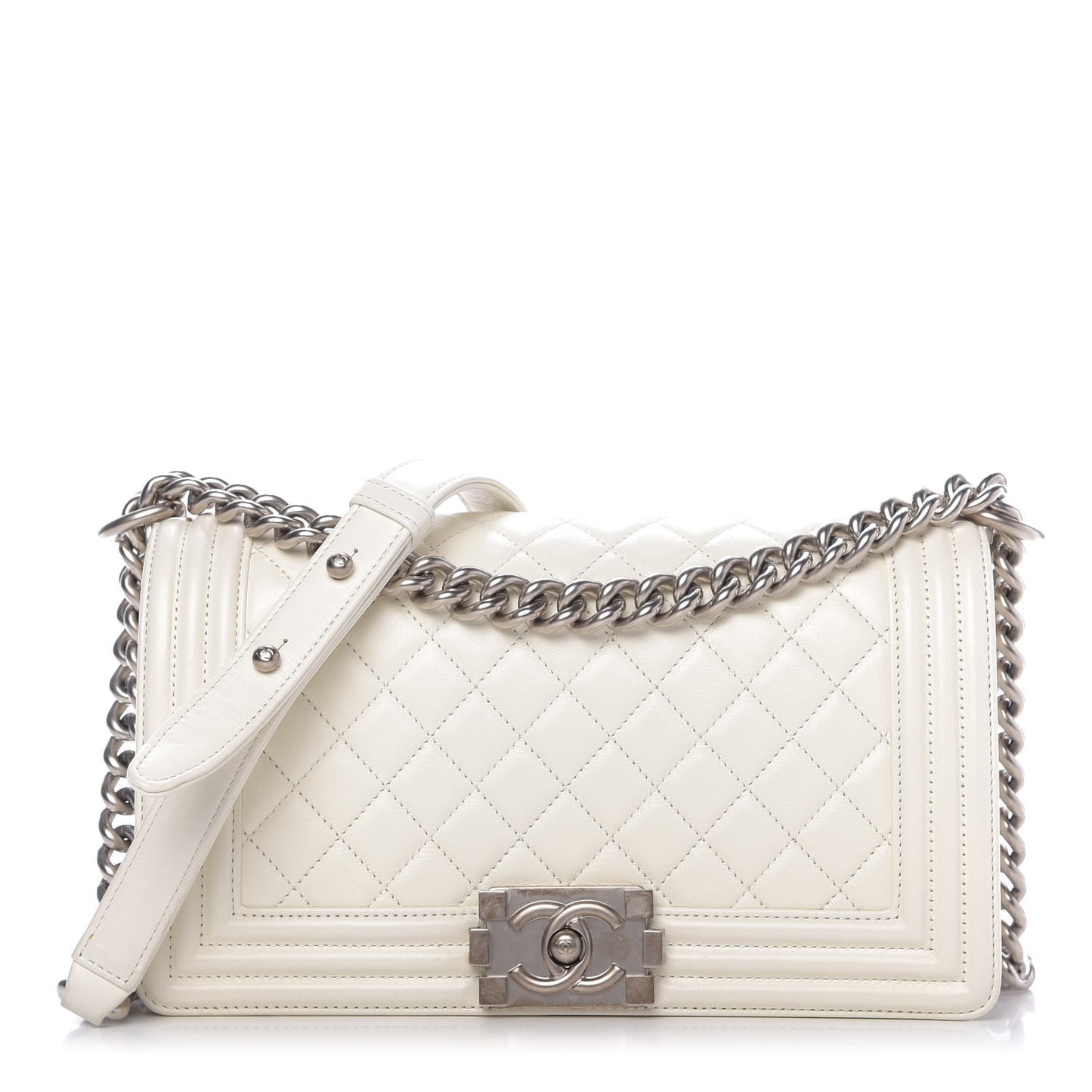 Calfskin Quilted Medium Boy Flap White