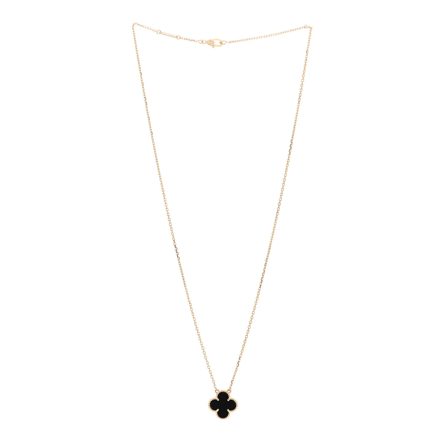 18K Yellow Gold Black Onyx Vintage Alhambra Pendant Necklace