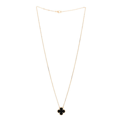 Van Cleef & Arpels 18K Yellow Gold Black Onyx Vintage Alhambra Pendant Necklace 3 of 5