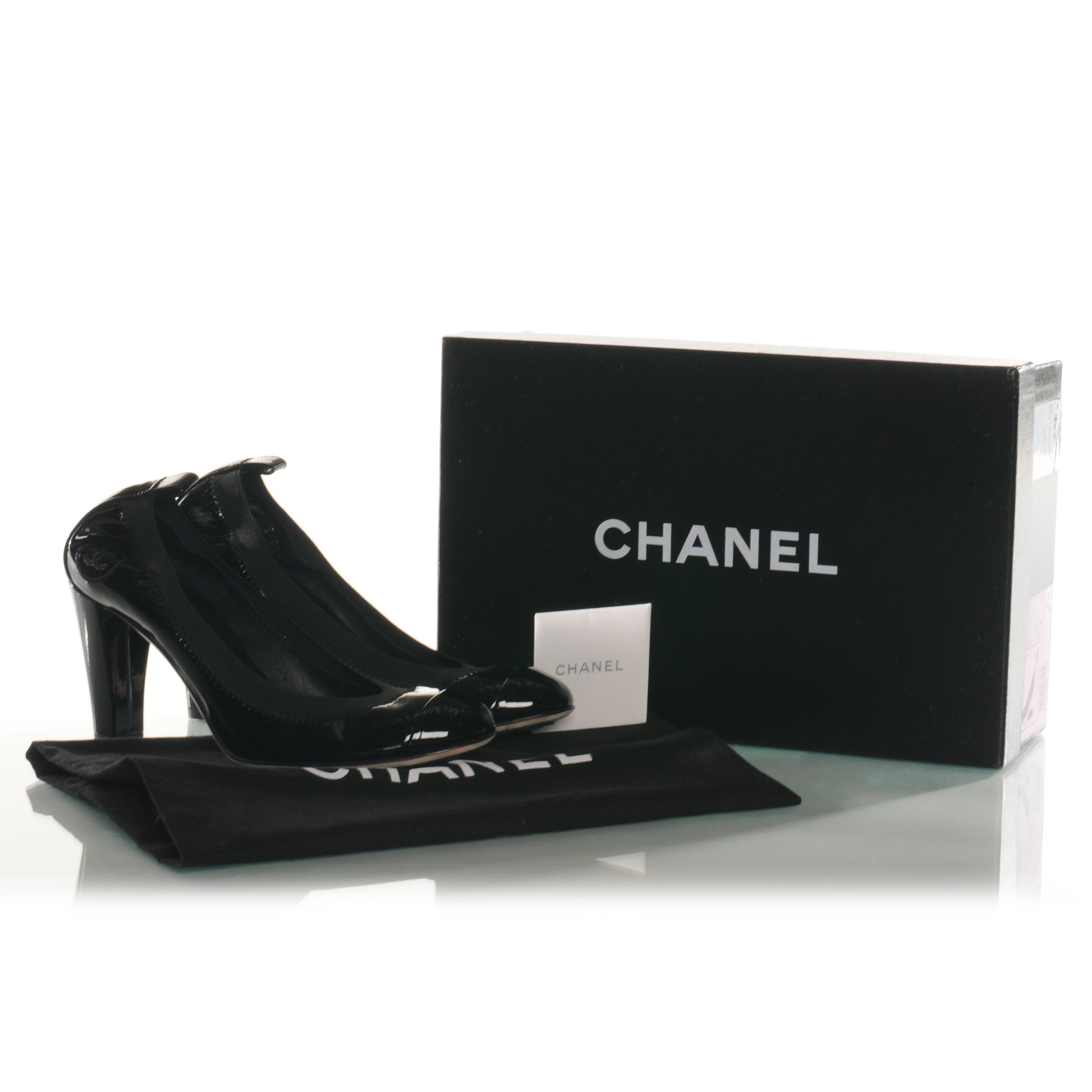 Chanel Patent Elastic Cap Toe Ballet Heels 36.5 Black 6 of 7
