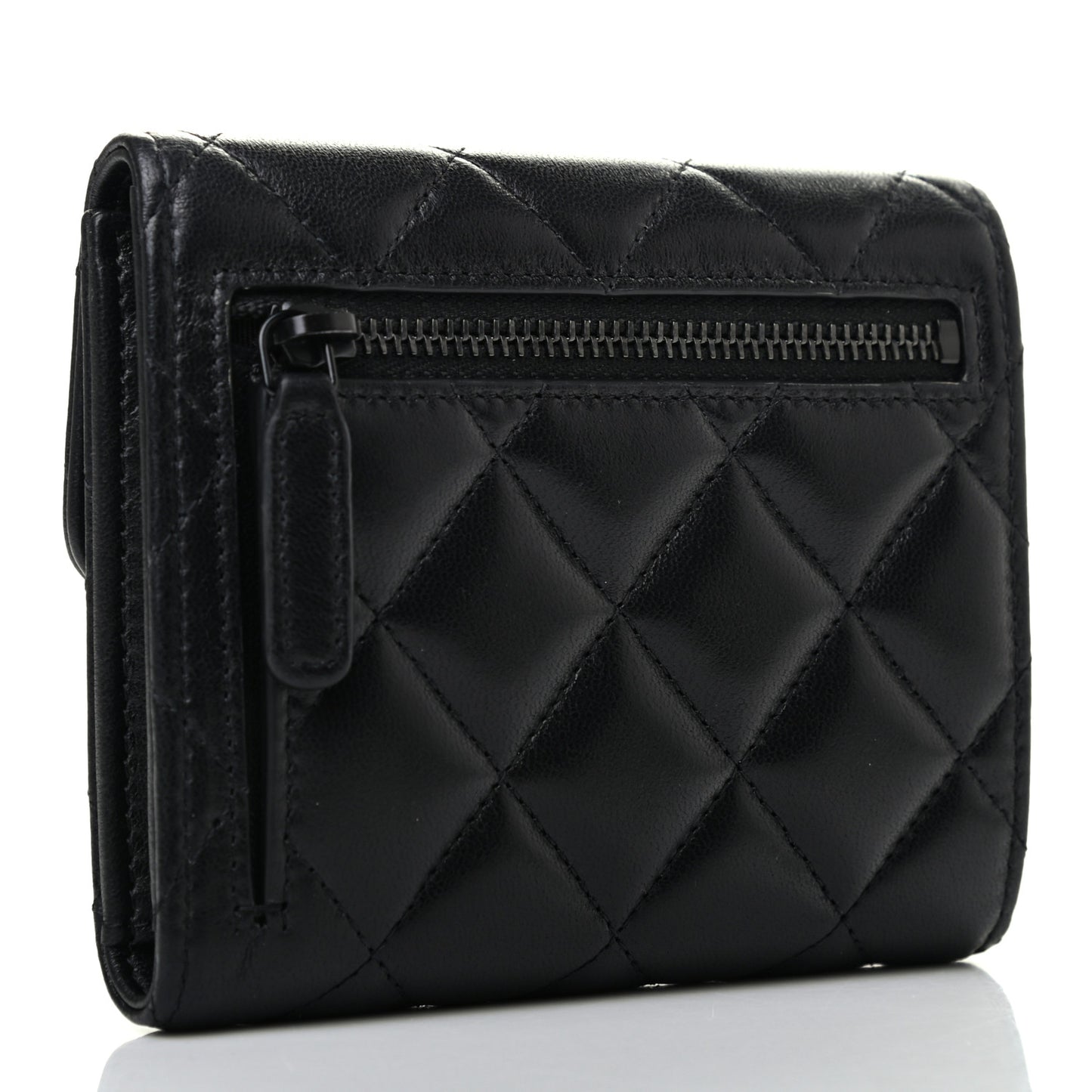 Lambskin Quilted Compact Flap Wallet So Black